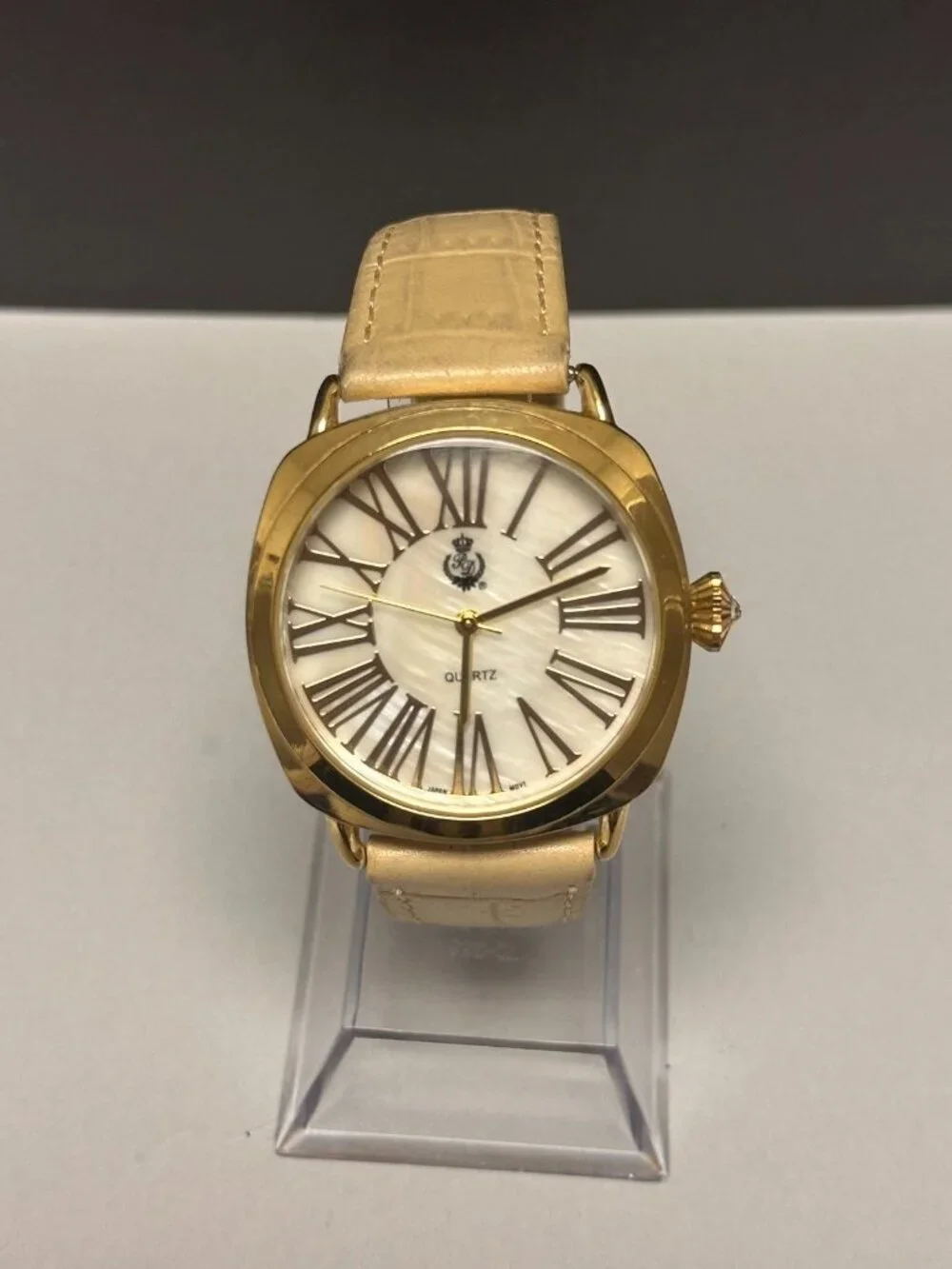 Premier Designs Watch Women Gold Tone Beige Leather Band New Battery 8